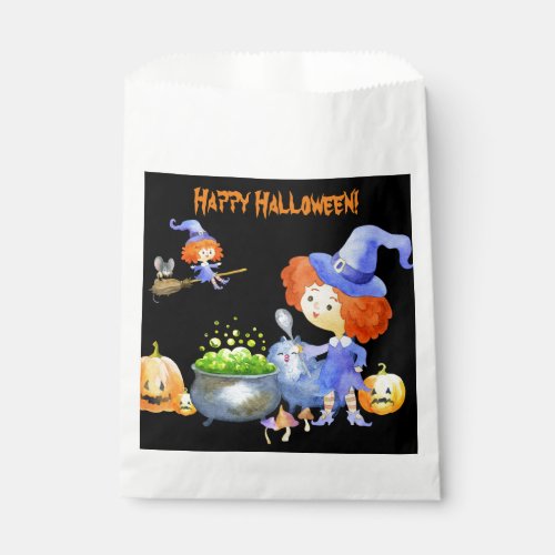 Cute Watercolor Witches Purple Green Halloween Favor Bag