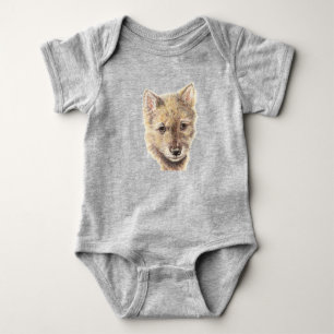 Cute Watercolor Wolf Cub Pup Woodland Animal Art Baby Bodysuit