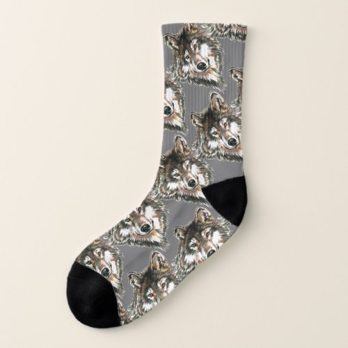 Cute Watercolor Wolf Wolves animal Art Pattern Socks