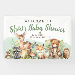 Cute Watercolor Woodland Animal Baby Shower Banner