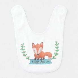 Cute Watercolor Woodland Animal Fox For Babies Bib
