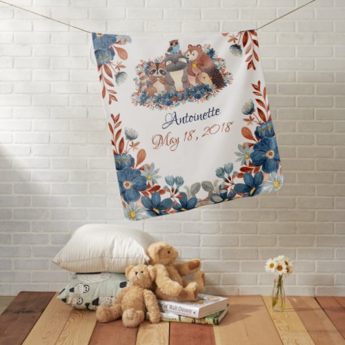Cute Watercolor Woodland Animals for New Born Baby Baby Blanket