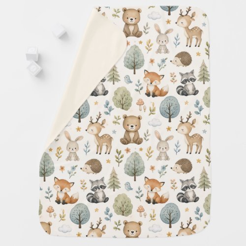 Cute Watercolor Woodland Animals - Forest Friends  Baby Blanket