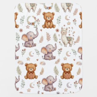 Cute Watercolor Woodland Animals Seamless Pattern Baby Blanket