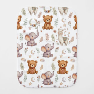 Cute Watercolor Woodland Animals Seamless Pattern Baby Burp Cloth