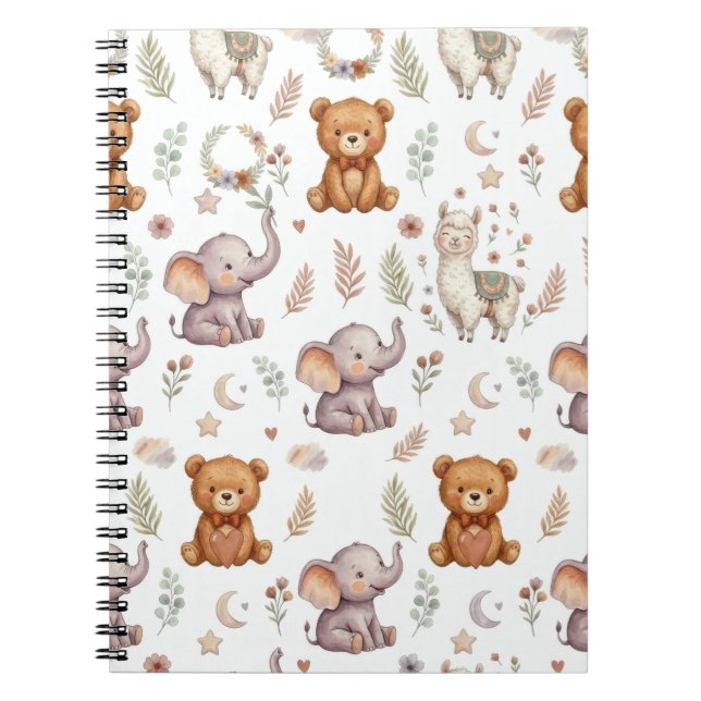 Cute Watercolor Woodland Animals Seamless Pattern  Notebook (Front)