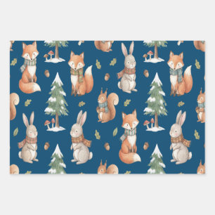 Cute Watercolor Woodland Animals Wrapping Paper Sheets
