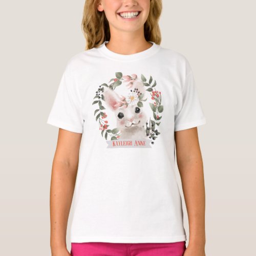 Cute Watercolor Woodland Bunny T_Shirt