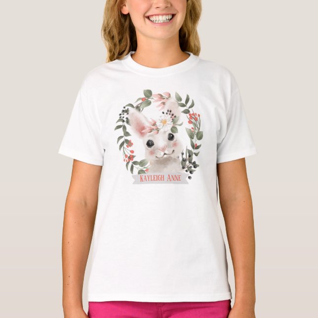 Cute Watercolor Woodland Bunny T-Shirt (Front)