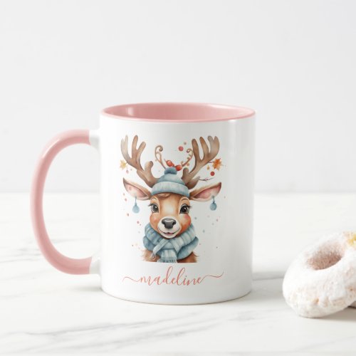 Cute Watercolor Woodland Christmas Reindeer  Mug