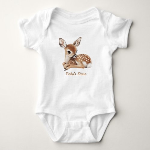 Cute Watercolor Woodland Deer Baby Bodysuit