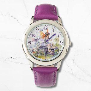 Cute Watercolor Woodland Fairy Butterfly Floral Watch