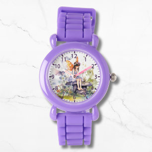 Cute Watercolor Woodland Fairy Butterfly Floral Watch