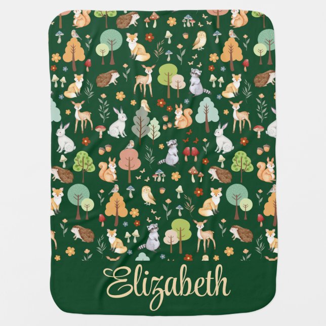 Cute watercolor Woodland forest Animals Baby Blanket (Front)
