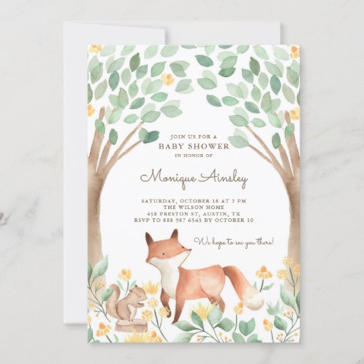 Cute Watercolor Woodland Fox Baby Shower Invitation | Zazzle