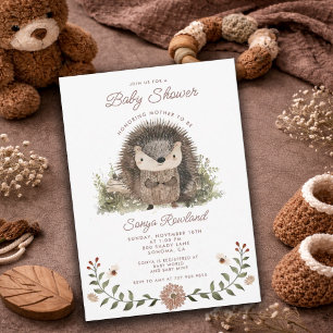Cute Watercolor Woodland Hedgehog Baby Shower Invitation