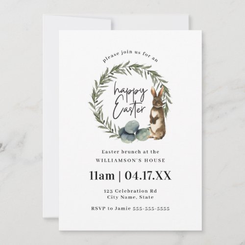 Cute Watercolor Wreath Bunny Easter Brunch  Invitation