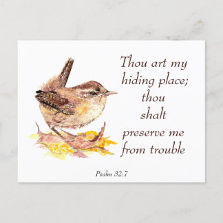 Cute Watercolor Wren Bird Bible Scripture Ps 32:7  Postcard