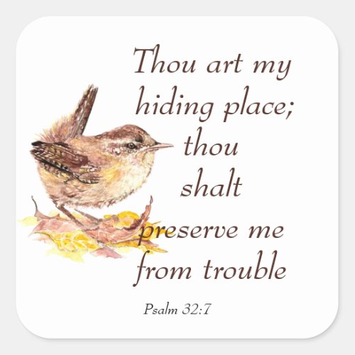 Cute Watercolor Wren Bird Bible Scripture Ps 327  Square Sticker
