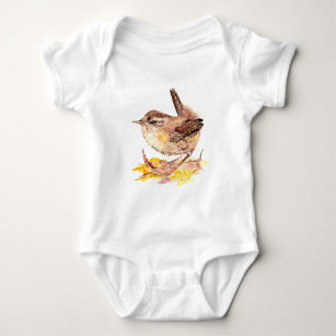 Cute Watercolor Wren Bird, Nature, Wildlife Baby Bodysuit