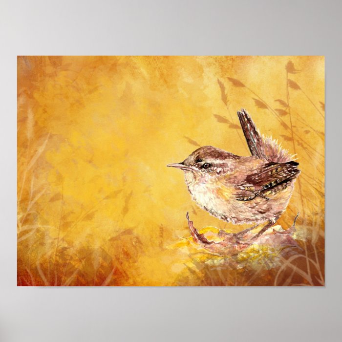 Cute Watercolor Wren Bird Painting Poster