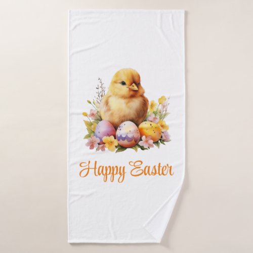 Cute Watercolor Yellow Chicken with Eggs Bath Towel Set