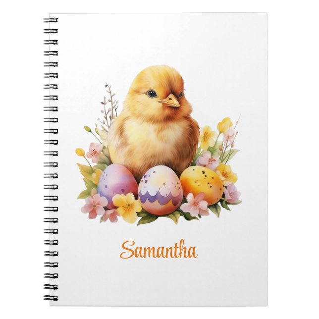 Cute Watercolor Yellow Chicken with Eggs Notebook (Front)