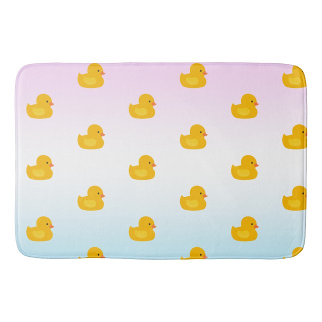 Cute watercolor yellow duck pattern blue gradient bath mat (Front)