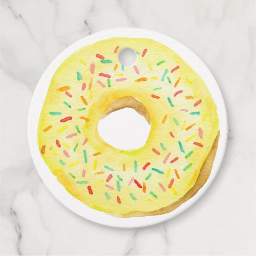 Cute Watercolor Yellow Sprinkle Donut Birthday Favor Tags