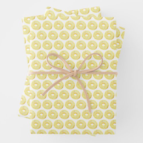 Cute Watercolor Yellow Sprinkle Donuts Pattern Wrapping Paper Sheets