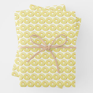 Cute Watercolor Yellow Sprinkle Donuts Pattern Wrapping Paper Sheets