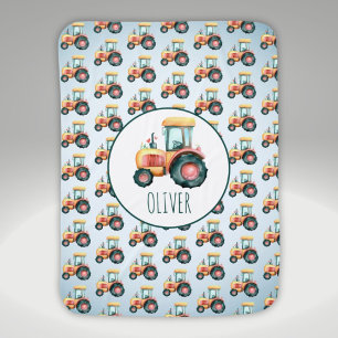 Cute Watercolor Yellow Tractor Baby Blanket