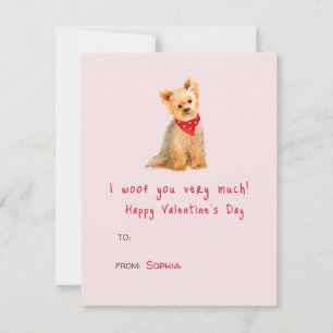 Cute watercolor Yorkie Dog Valentines day Note Card