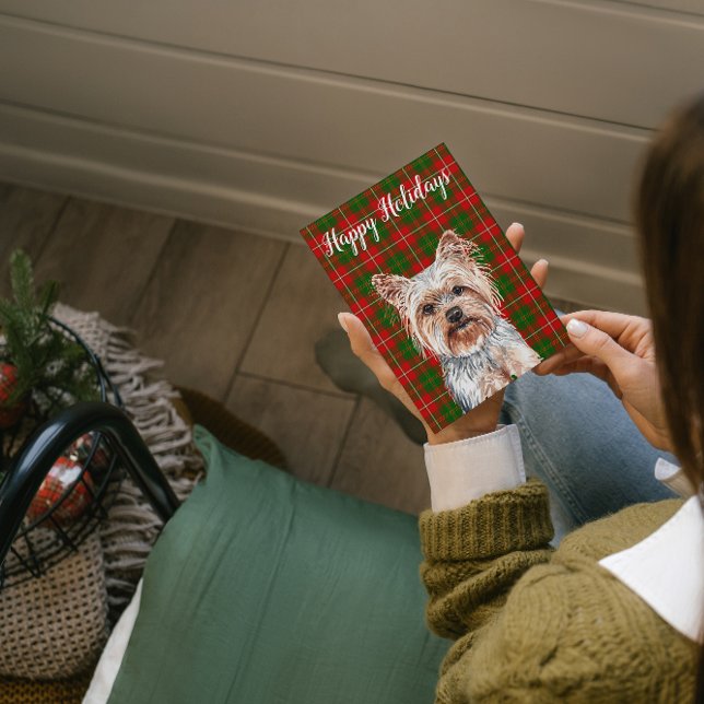 Cute Watercolor Yorkshire Terrier Dog Custom Holiday Card (Creator Uploaded)
