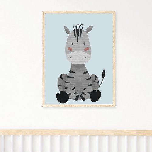 Cute Watercolor Zebra Animal Nursery Poster