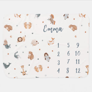 Cute Watercolor Zodiac And Stars Milestone Blanket