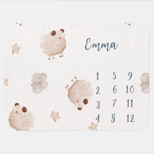 Cute Watercolor Zodiac - Aries Milestone Blanket (Horizontal)