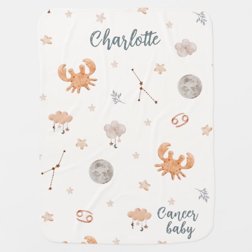 Cute Watercolor Zodiac sign Cancer Baby Blanket