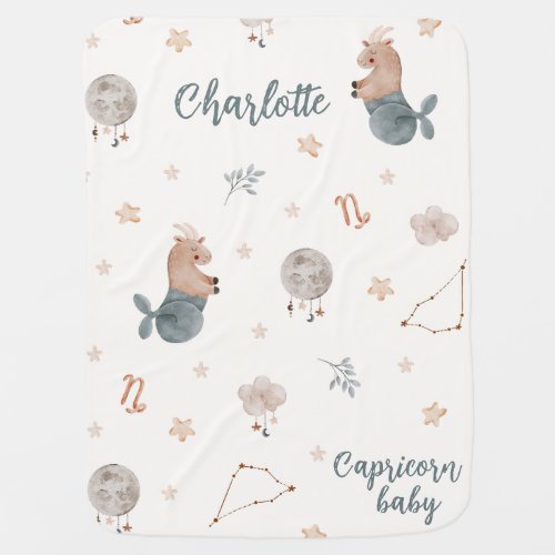 Cute Watercolor Zodiac sign Capricorn Baby Blanket