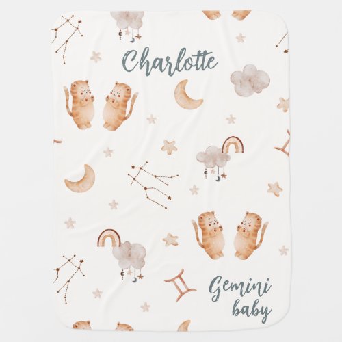 Cute Watercolor Zodiac sign Gemini Baby Blanket