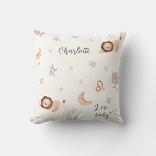 Cute Watercolor Zodiac sign Leo Throw Pillow