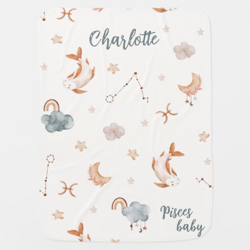Cute Watercolor Zodiac sign Pisces Baby Blanket