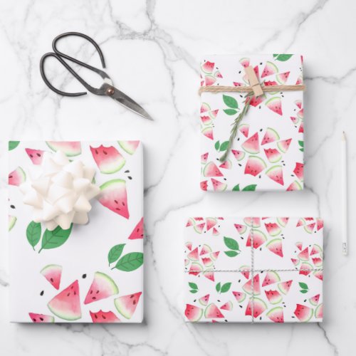 Cute Watercolored Watermelons with leaves pattern Wrapping Paper Sheets