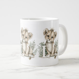 Cute watercolour animal alphabet Lion Giant Coffee Mug
