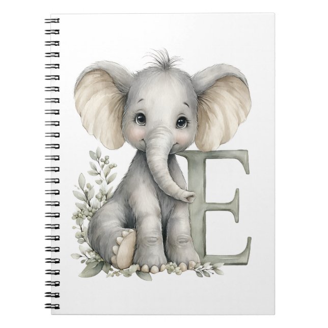 Cute watercolour baby animal alphabet Elephant Notebook (Front)