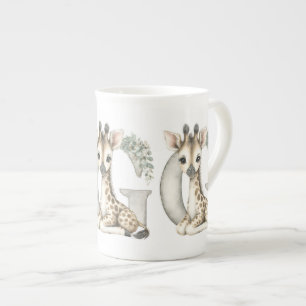 Cute watercolour baby animal alphabet Giraffe Bone China Mug