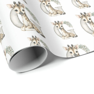 Cute watercolour baby animal alphabet Giraffe Wrapping Paper