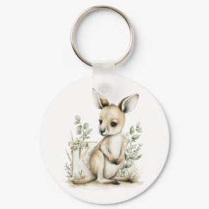 Cute watercolour baby animal alphabet Kangaroo Keychain