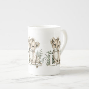 Cute watercolour baby animal alphabet Lion Bone China Mug
