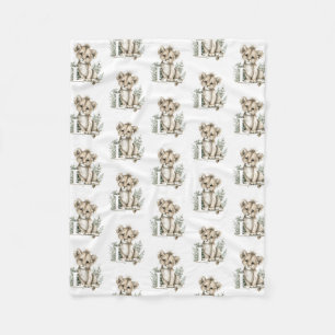 Cute watercolour baby animal alphabet Lion Fleece Blanket
